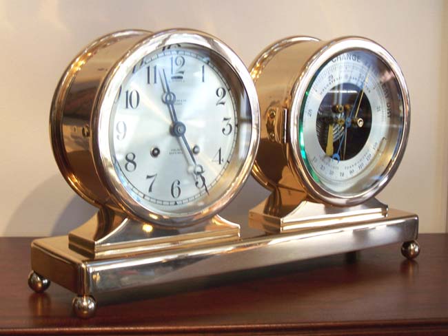 A Fine and Rare Chelsea "COLUMBUS" model combination Ships' Bell Clock and Barometer set circa 1927
